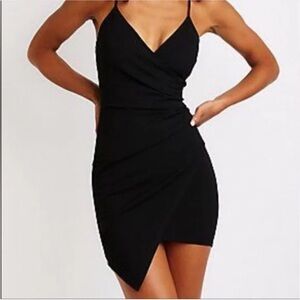 Charlotte Russe black asymmetrical bodycon mini dress Size L